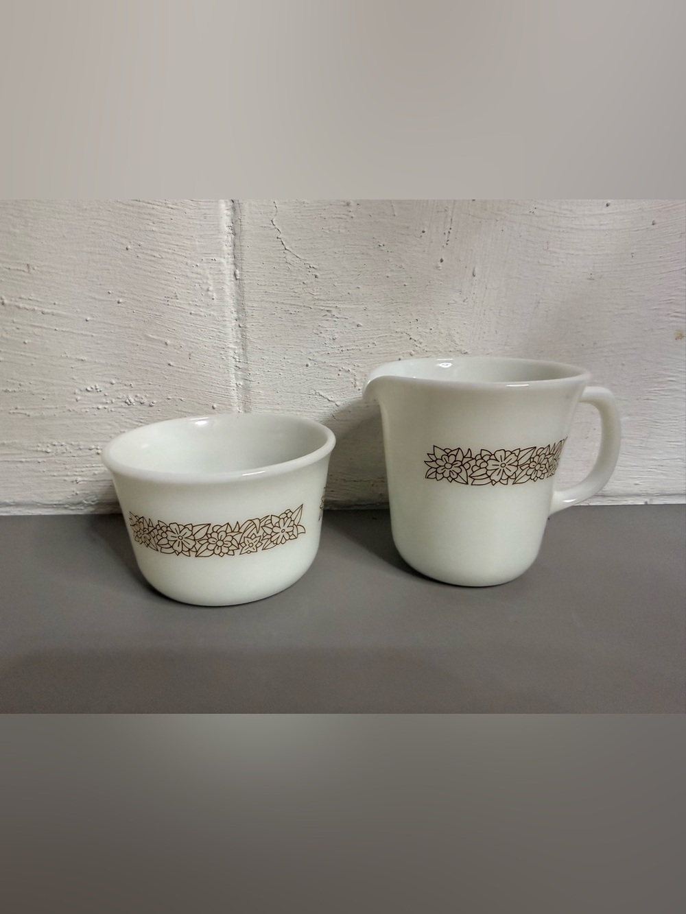 Pyrex Vintage Woodland White Milk Glass Creamer and Sugar Bowl